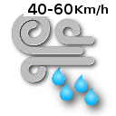 Cubierto y lluvia moderada con viento entre 25 y 40 km/h y rÃ¡fagas de viento hasta 50 km/h